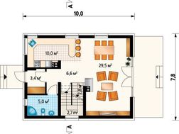 Готовий проект просторого котеджу дачного типу з мансардою