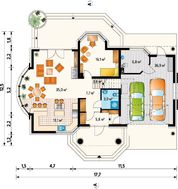 Проект котеджу з мансардою і напівкруглим балконом над еркером