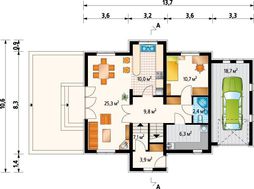 Проект мансардного котеджу з прибудованим гаражем