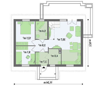 Проект одноповерхового будинку на 70 m²