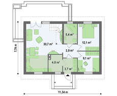 Проект одноповерхового будинку на 70 m²