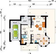 Мансардний будинок з круглим еркером в кухонній зоні