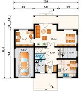 Проект котеджу з чотирискатним дахом і гаражем на одне авто