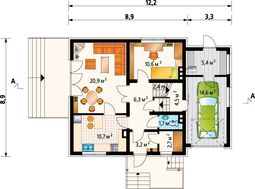 Компактний проект котеджу з мансардою площею 140 m² з гаражем