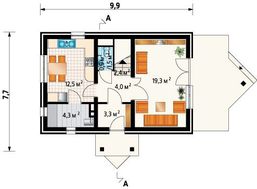 План невеликого житлового будинку з трьома спальнями