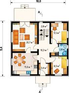 План компактного заміського будинку з цокольним поверхом