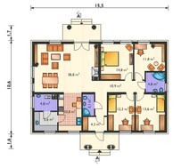 Проект одноповерхового маєтку з колонами на ганку