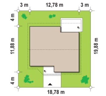 Проект одноповерхового котеджу з трьома спальнями і двосхилим дахом