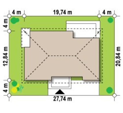 Проект одноповерхового котеджу з 4 спальнями
